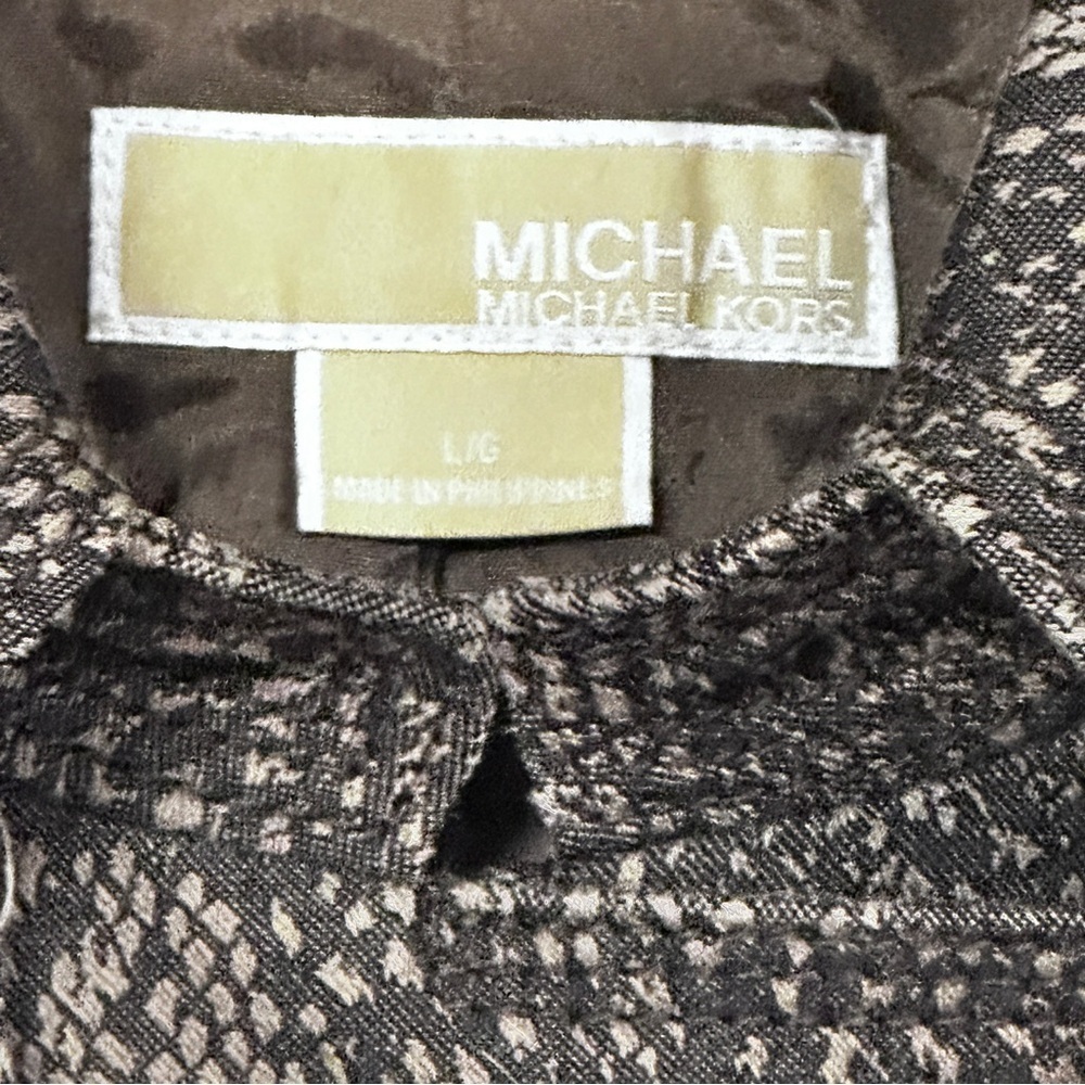Michael Kors Snake (Brown & Tan) Print Belted Pea Coat/ Fully Lined Jacket, L - Picture 2 of 10
